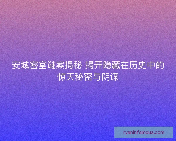 安城密室谜案揭秘 揭开隐藏在历史中的惊天秘密与阴谋